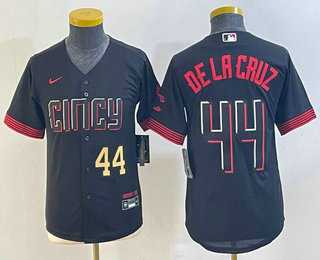 Youth Cincinnati Reds #44 Elly De La Cruz Number Black 2023 City Connect Cool Base Stitched Jerseys